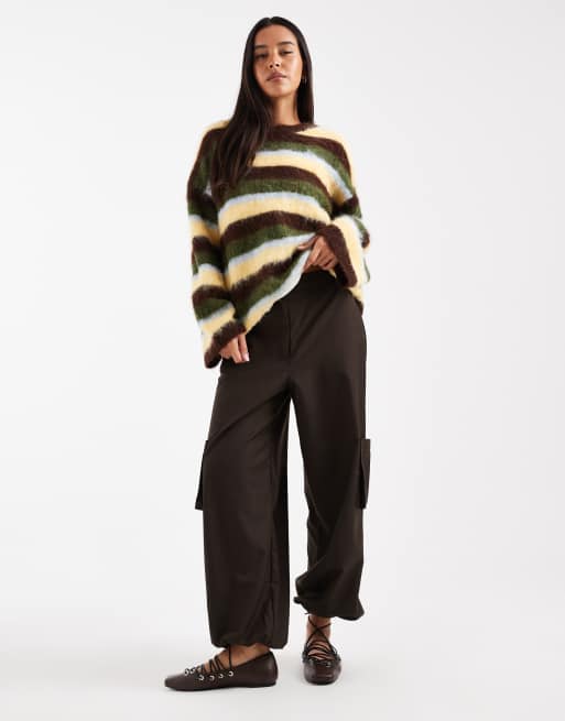 ONLY round neck jumper in green stripes, 2 of 4
