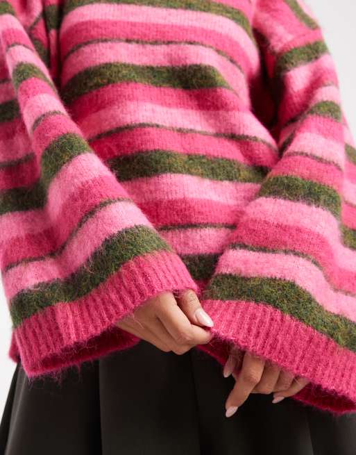 ONLY round neck jumper in pink stripes, 4 of 4