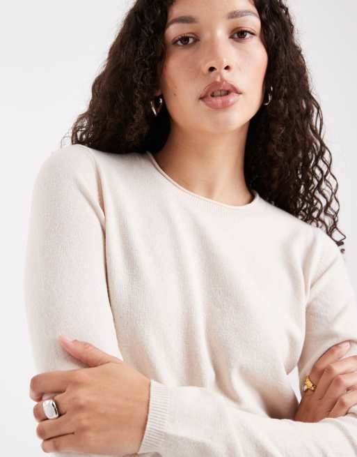 ONLY round neck knitted top in cream, 4 of 4