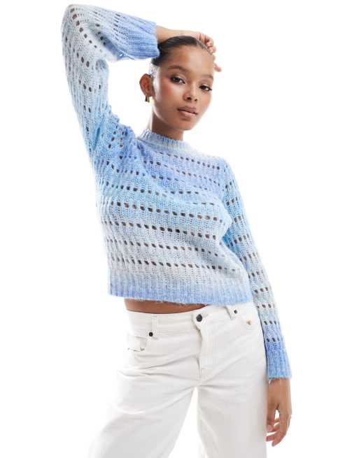 ONLY round neck ombre sweater in light blue 