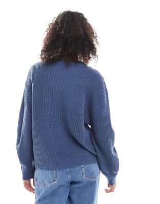 Only Round Neck Ribbed Knit Sweater In Blue