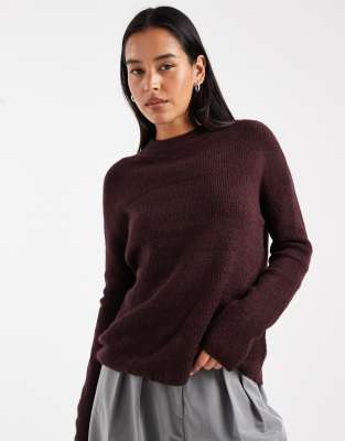 Only Round Neck Sweater In Burgundy