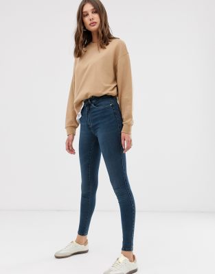 Only Royal high waist skinny jean in dark blue - ASOS Price Checker