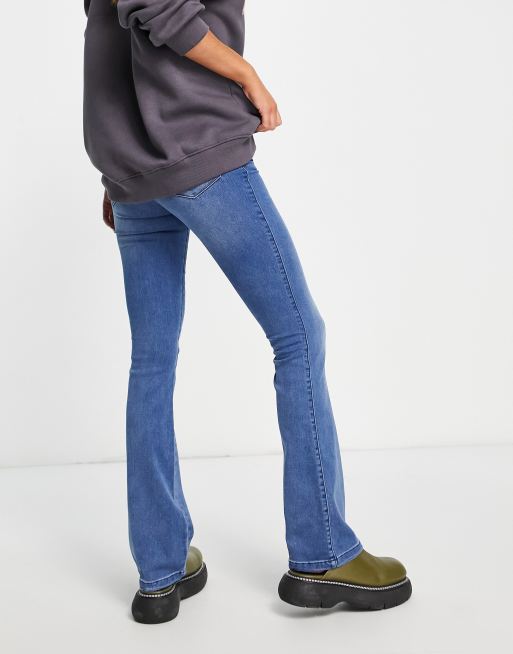 Bershka high rise flared jeans in mid blue