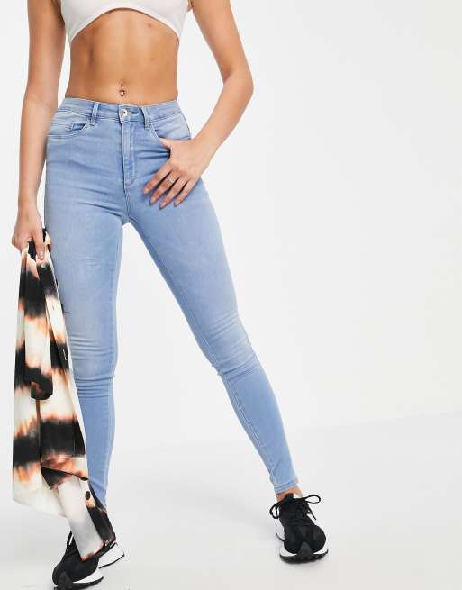 Only – Royal – Ljusblå skinny jeans med hög midja och tvättad finish, 3 av 4