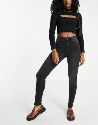 Only - Royal - Skinny-Jeans in verwaschenem Schwarz mit hohem Bund