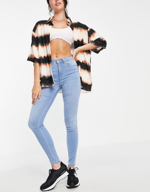 Only royal skinny jeans with high waist in light blue wash