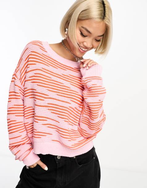ONLY textured jumper in pink and orange print 