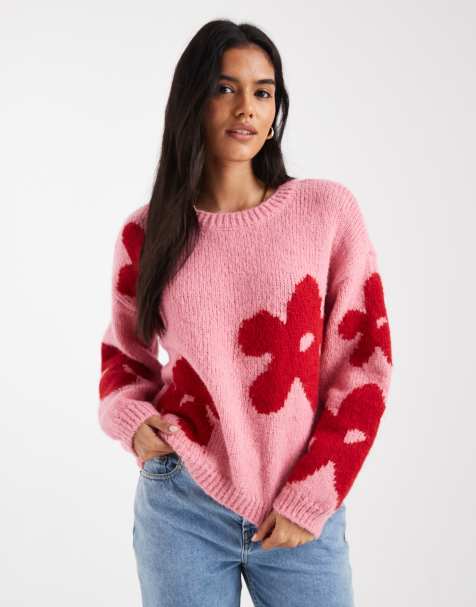 ONLY – Różowy sweter z kwiatowymi detalami - view 1