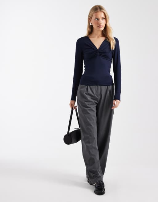 ONLY ruched detail long sleeve top in navy, 2 of 4