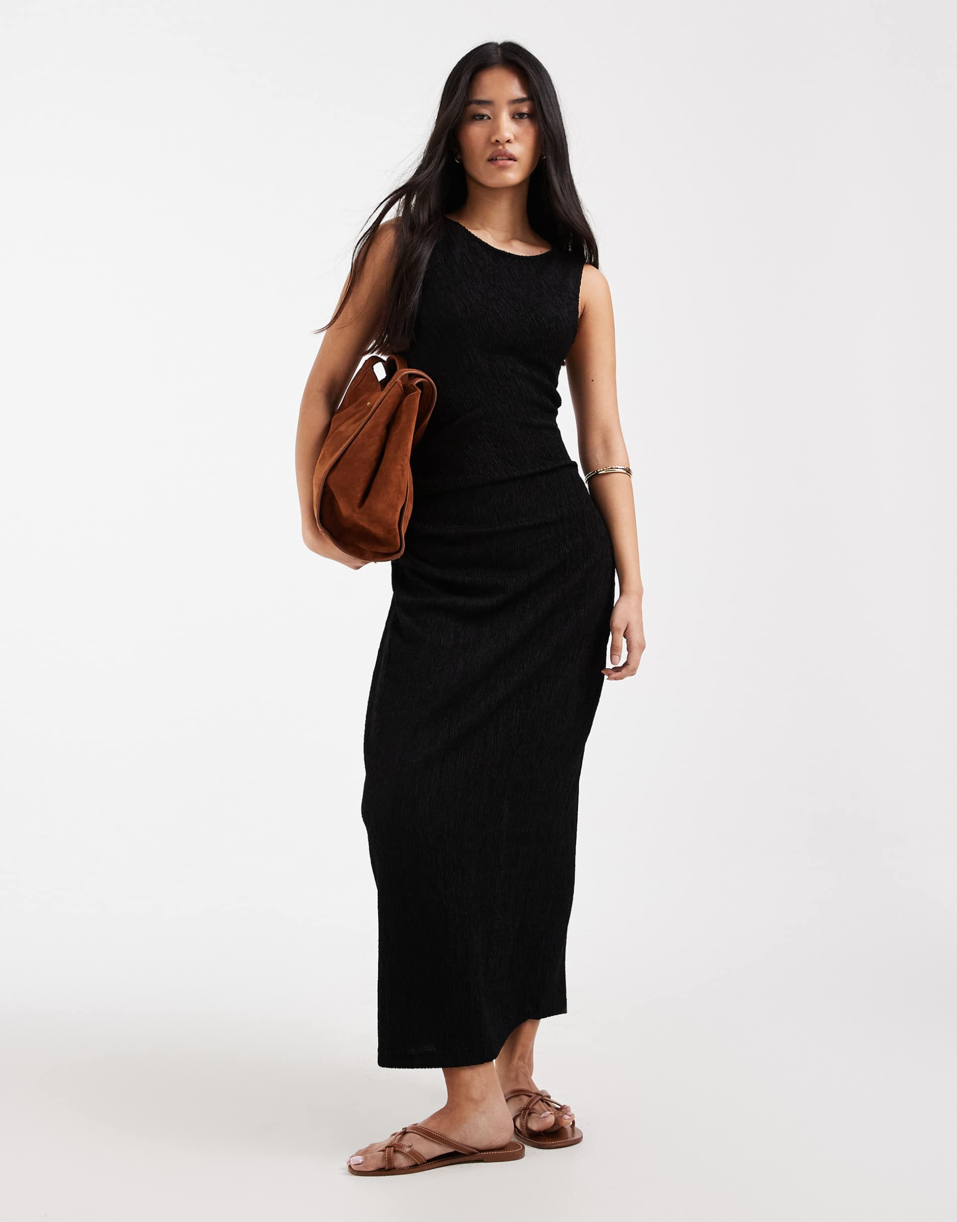 only ruched detail maxi dress in black