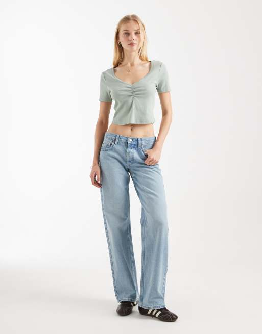 ONLY ruched detail ribbed t-shirt in light green, 4 of 4