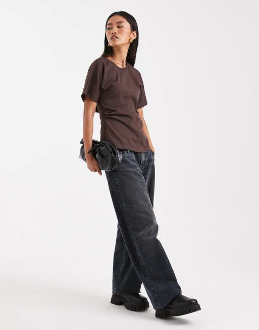 ONLY ruched detail top in brown, 3 of 4