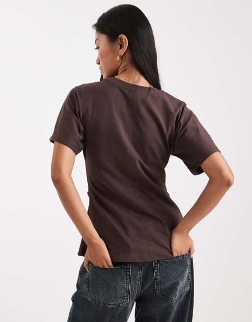 ONLY ruched detail top in brown, 4 of 4