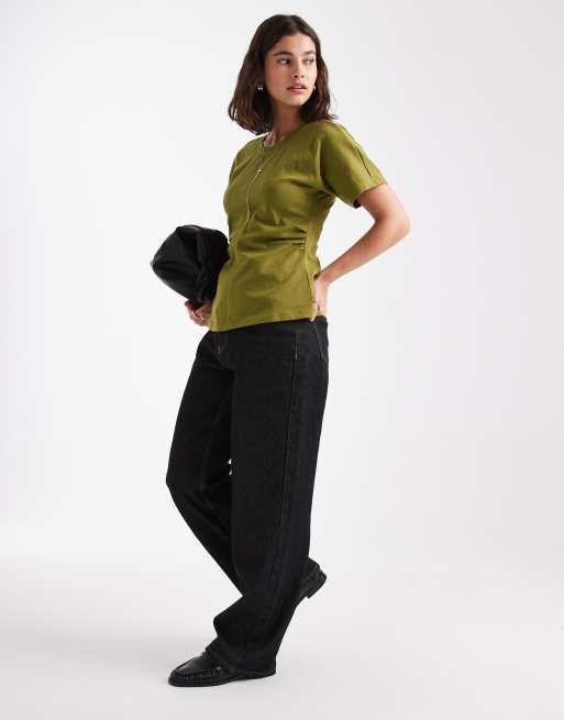 ONLY ruched detail top in green, 2 of 4