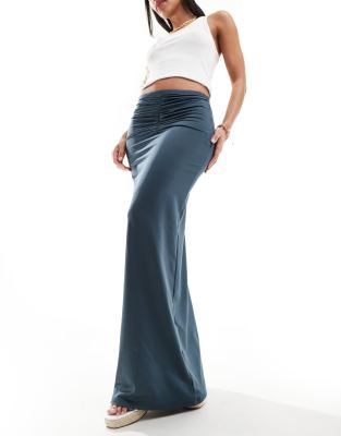 Only Ruched Front Maxi Skirt In Dark Gray