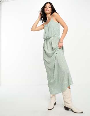 Only ruched out maxi dress in green spot