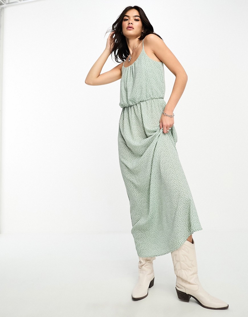 ONLY ruched out maxi dress in green spot