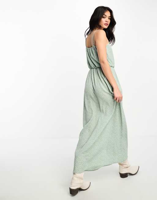 ONLY ruched out maxi dress in green spot , 3 of 4