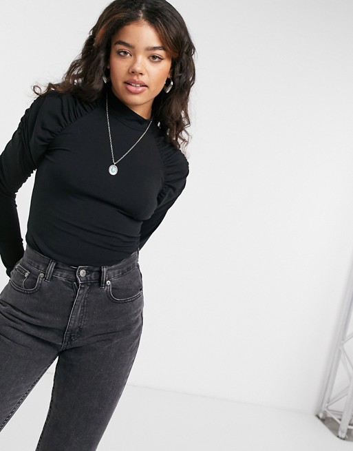 Only ruched sleeve top in black