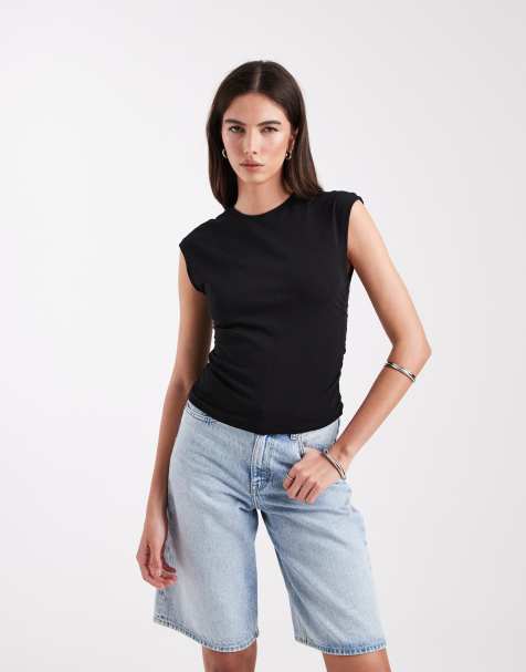 ONLY ruched sleeveless top in black