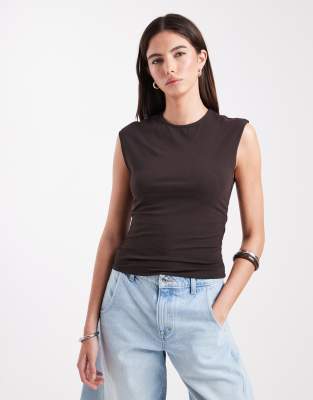 Only Ruched Sleeveless Top In Brown