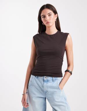 ONLY ruched sleeveless top in brown