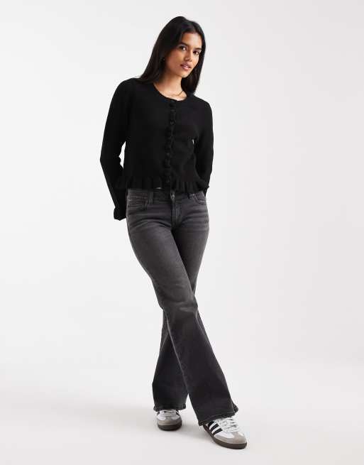 ONLY ruffle detail button cardigan in black, 2 of 4