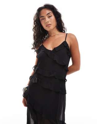 Only Ruffle Layer Midaxi Dress In Black