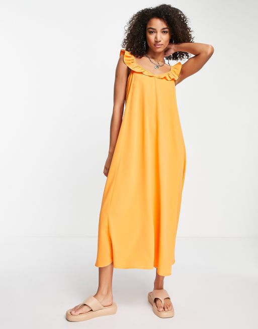 Only ruffle strap maxi dress in bright orange | ASOS