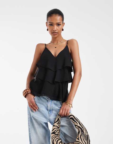 ONLY ruffles cami top in black - view 1