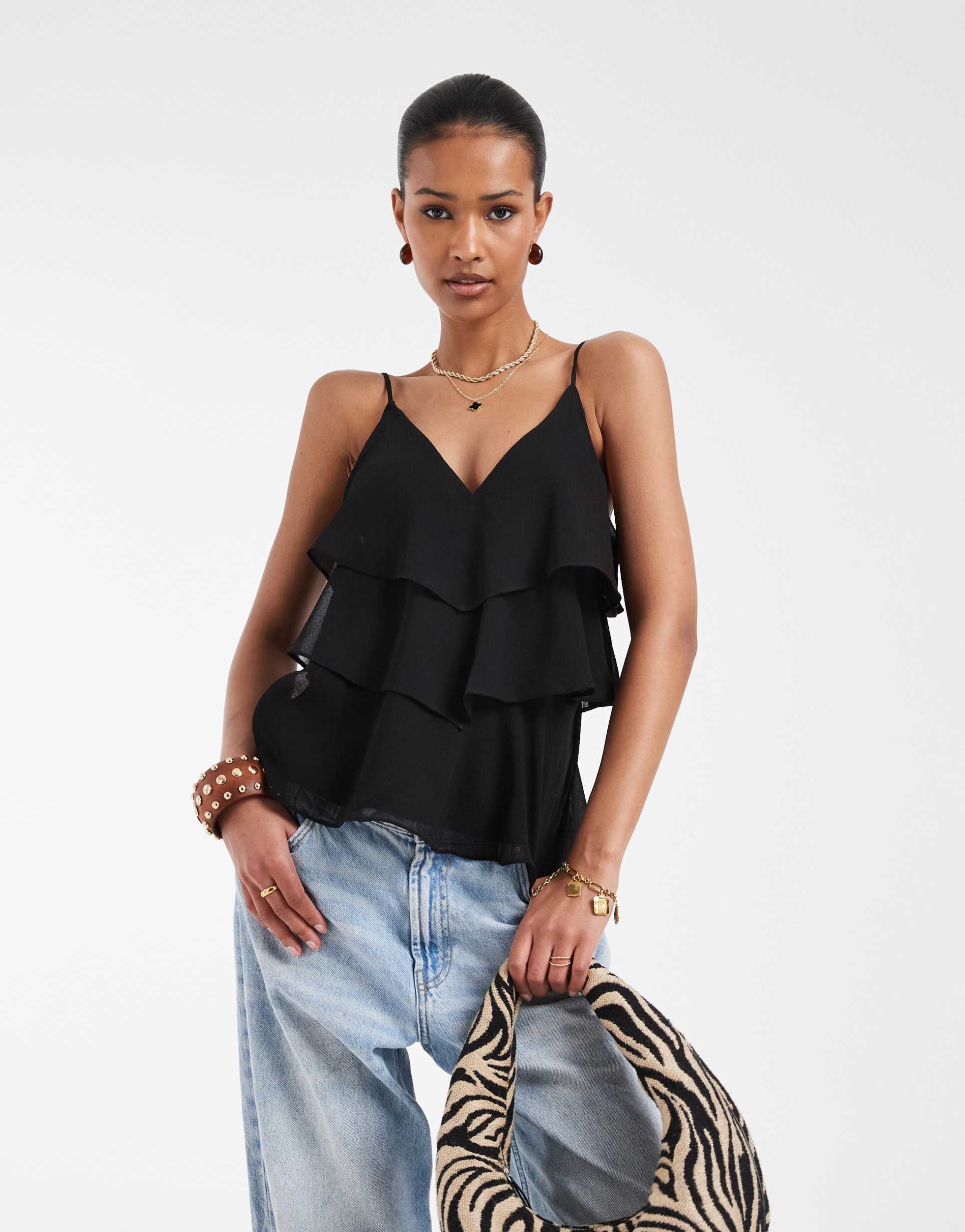 only ruffles cami top in black