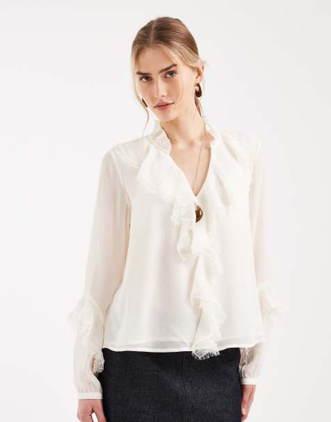 ONLY ruffles detail boho blouse in cream - view 1