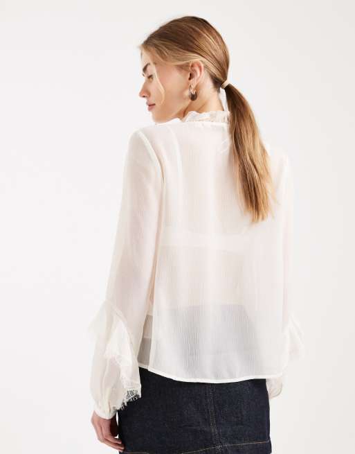 ONLY ruffles detail boho blouse in cream, 2 of 4