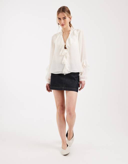 ONLY ruffles detail boho blouse in cream, 4 of 4
