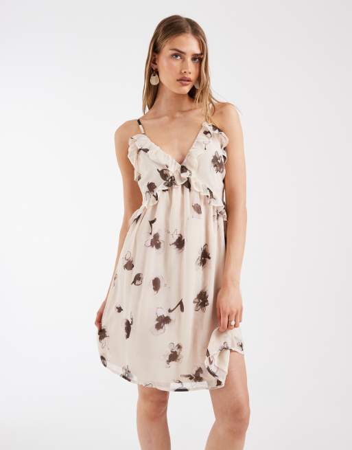 ONLY ruffles detail mini dress in cream florals, 2 of 4