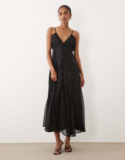 ONLY ruffles details maxi dress in black polka dots - view 1