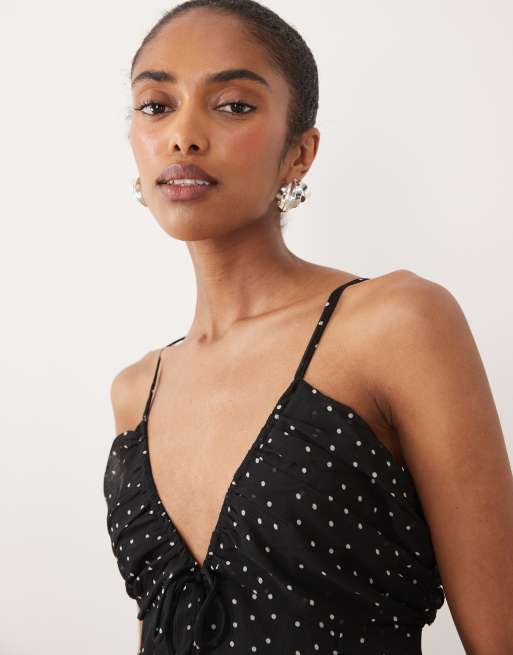 ONLY ruffles details maxi dress in black polka dots, 3 of 4