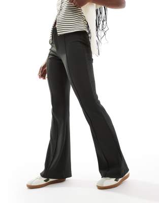 Sally high waist ribbed flared pants in dark khaki-Green