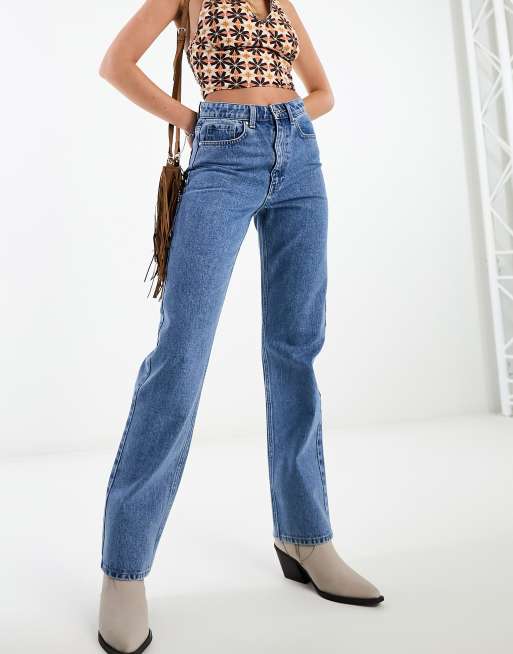 Only Sara straight leg raw hem jeans in light blue