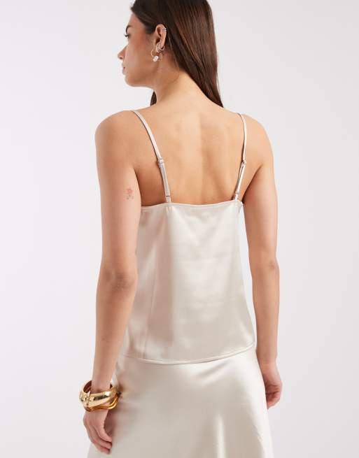 ONLY - Satijnen camitop met kanten details in lichtbeige, deel van co-ord set, 4 van 4
