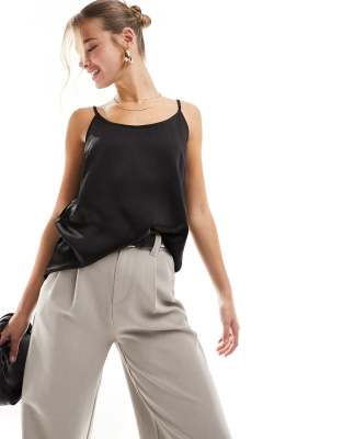 satin cami top in black