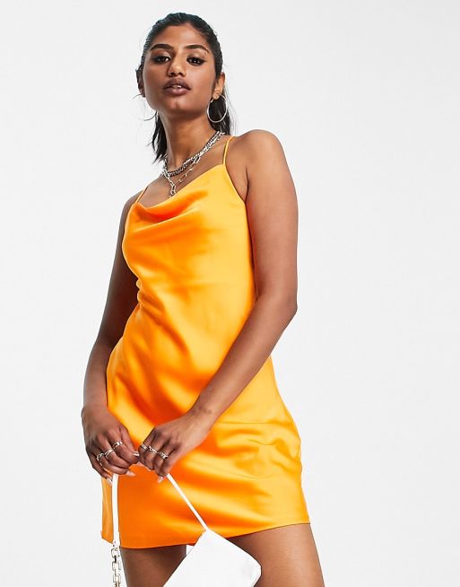 Orange satin hotsell bodycon dress