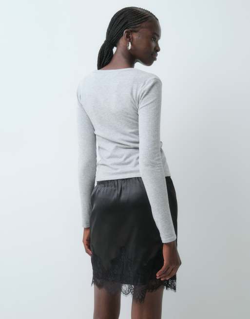 ONLY satin lace mini skirt in black, 5 of 5