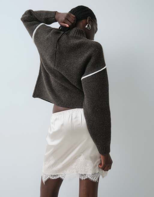 ONLY satin lace mini skirt in oatmeal, 5 of 5
