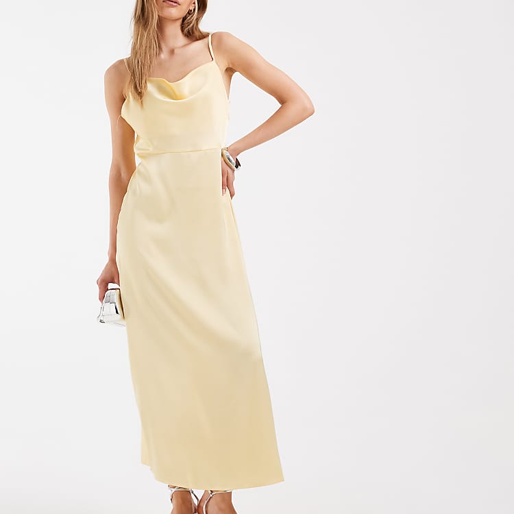 asos yellow satin dress Yellow/Orange Long Sleeve Tied Maxi Size 4 Embrace the warm weather with this versatile maxi dress ASOS DESIGN Bridesmaid satin square