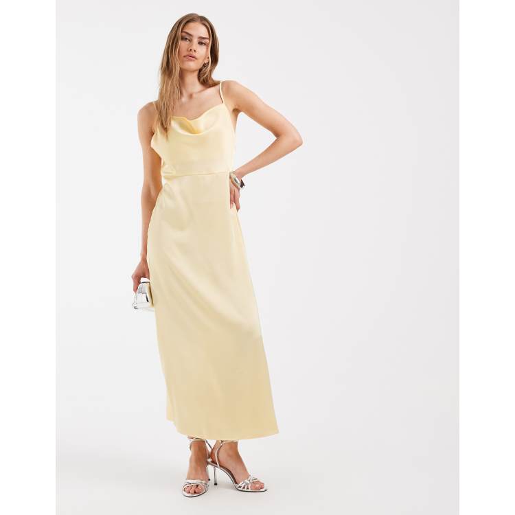 asos yellow satin dress ASOS DESIGN satin bias midi cami slip dress in yellow
