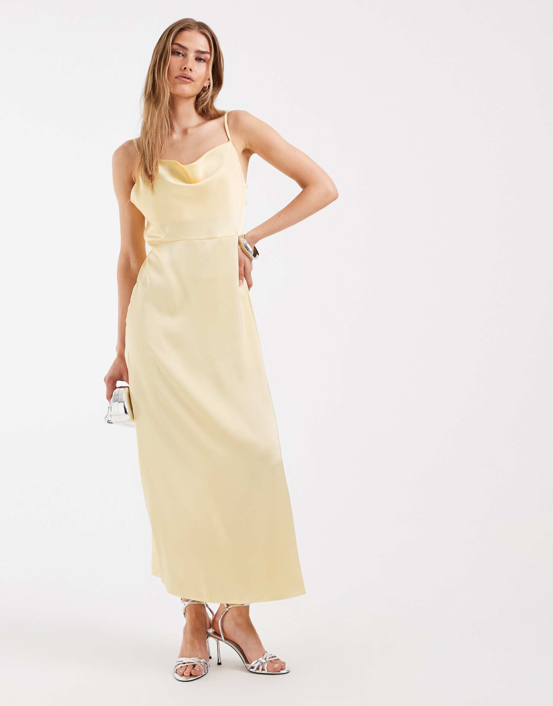 only satin maxi dress in yellow