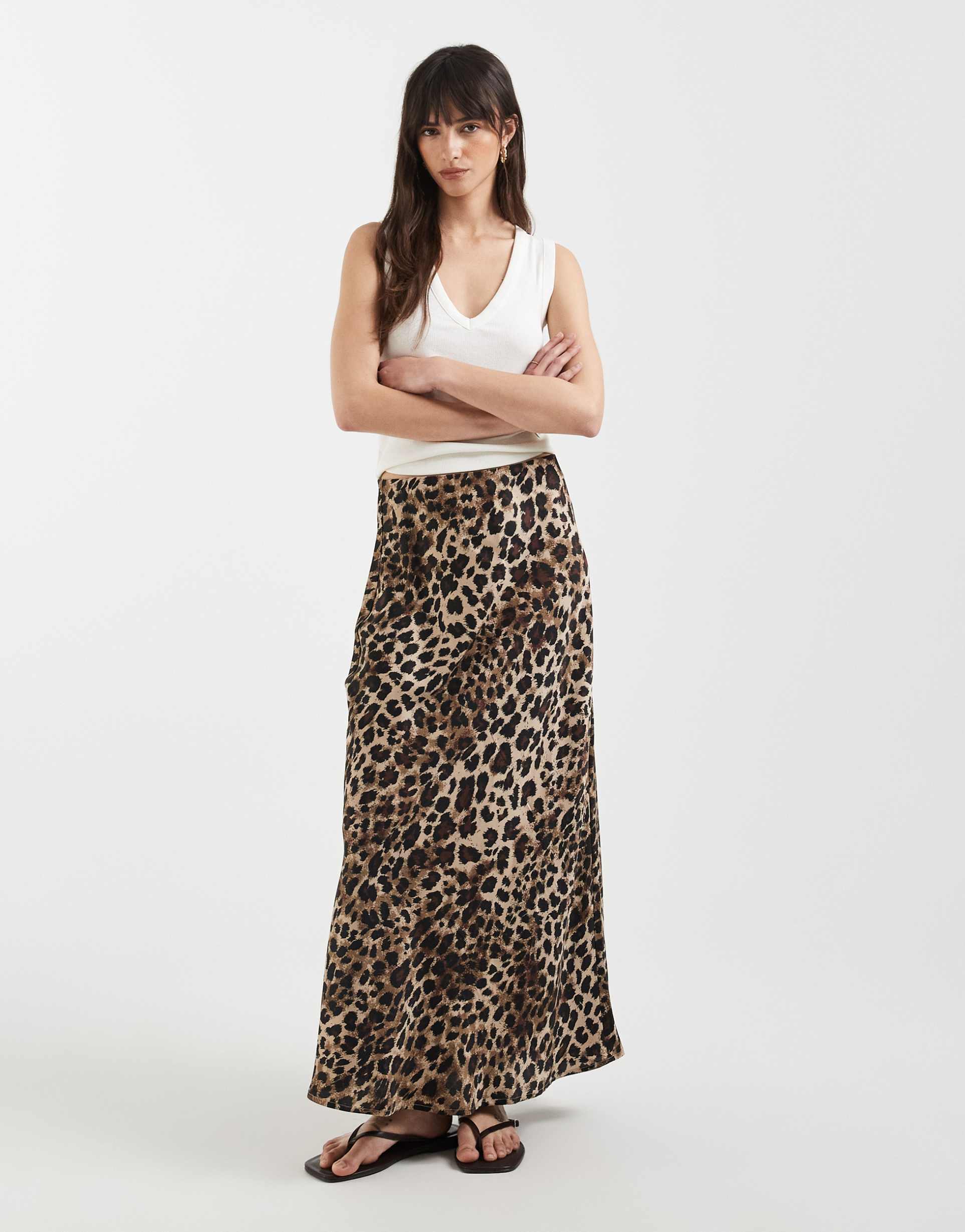 only satin maxi skirt in leopard print