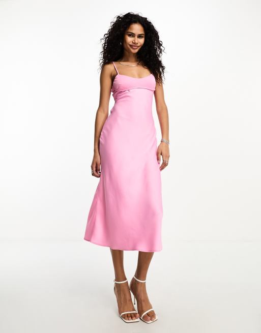 strapless open back dress Ida Pink Floral Satin Midi Dress, M / Pink main image 0